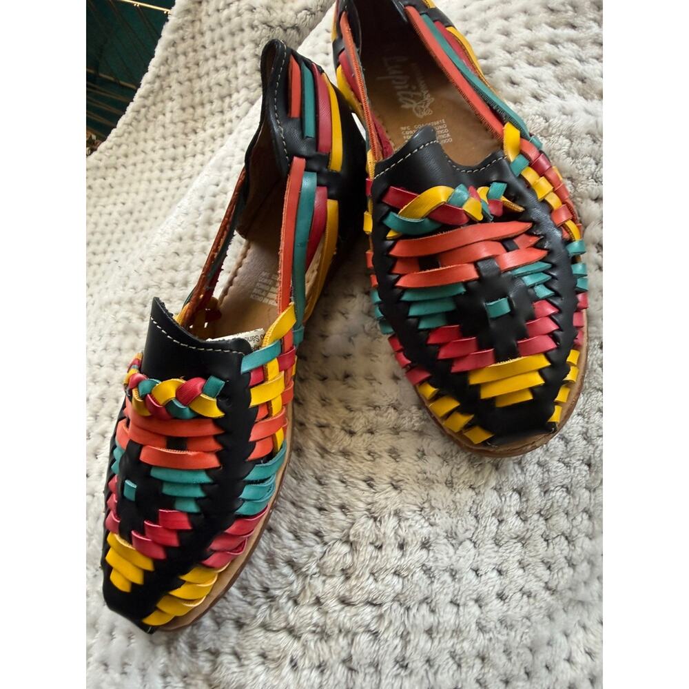 Women's Authentic Mexican Huarache Flats Leather Rainbow Slip On; Size 5 - Picture 3 of 6